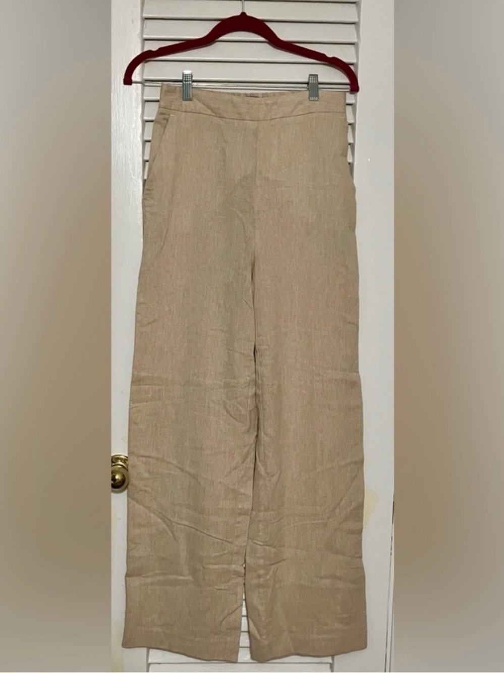 Zara High-Waist Wide Leg Linen-Blend Pants in Beige